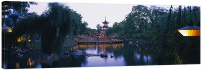 Pagoda lit up at dusk, Tivoli Gardens, Copenhagen, Denmark Canvas Art Print - River, Creek & Stream Art