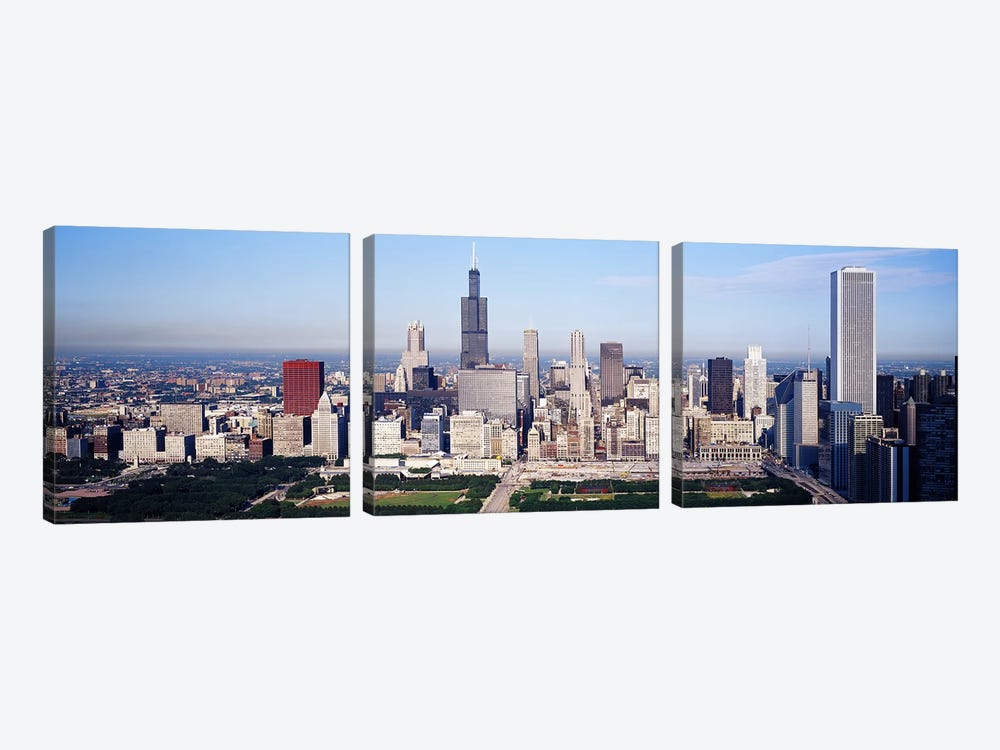 Aerial view of buildings in a city, Chicago, Illinois, USA by Panoramic Images 3-piece Canvas Art