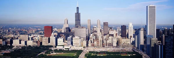 Chicago Skylines: Aerial view of buildings in a city, Chicago, Illinois, USA by Panoramic Images