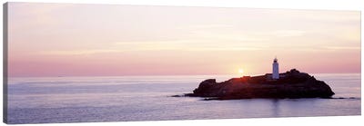 Sunset, Godrevy Lighthouse, Cornwall, England, United Kingdom Canvas Art Print - Lake & Ocean Sunrise & Sunset Art