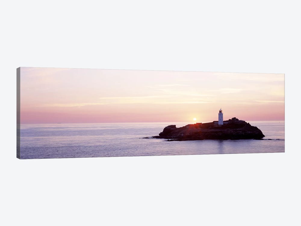 Sunset, Godrevy Lighthouse, Cornwall, England, United Kingdom by Panoramic Images 1-piece Canvas Wall Art