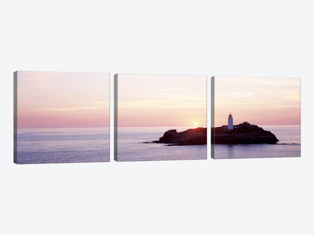 Sunset, Godrevy Lighthouse, Cornwall, England, United Kingdom by Panoramic Images 3-piece Canvas Art