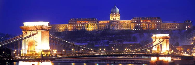 Buda Castle (Royal Palace) With The Széchenyi Chain Bridge In The Foreground, Budapest, Hungary