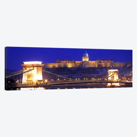 Buda Castle (Royal Palace) With The Széchenyi Chain Bridge In The Foreground, Budapest, Hungary Canvas Print #PIM2607} by Panoramic Images Canvas Art