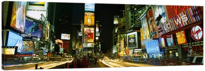 Neon boards in a city lit up at night Times Square, New York City, New York State, USA Canvas Art Print - Times Square