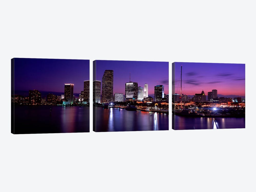 Night Skyline Miami FL USA by Panoramic Images 3-piece Canvas Art