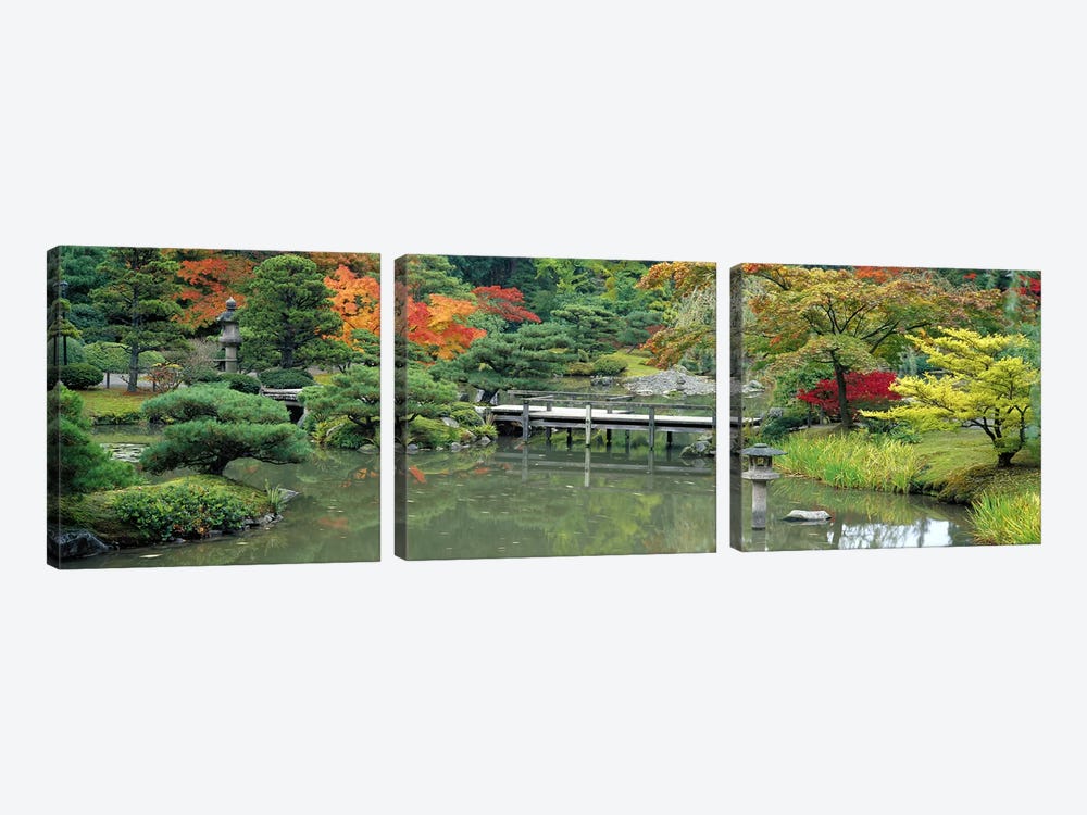 Plank BridgeThe Japanese Garden, Seattle, Washington State, USA by Panoramic Images 3-piece Canvas Artwork