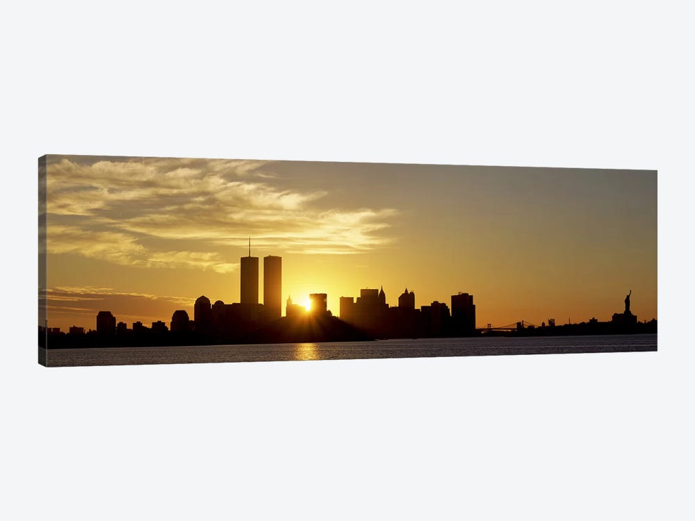 Manhattan skyline & a statue at sunrise Statue of Liberty, New York City, New York State, USA by Panoramic Images 1-piece Canvas Art