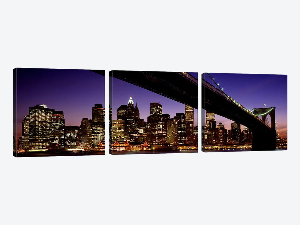 Night Brooklyn Bridge Skyline New York City NY USA by Panoramic Images 3-piece Art Print