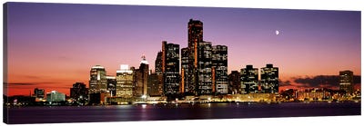 Night Skyline Detroit MI Canvas Art Print - Best Selling Panoramics