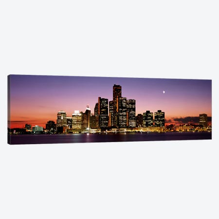 Night Skyline Detroit MI Canvas Print #PIM2652} by Panoramic Images Canvas Art