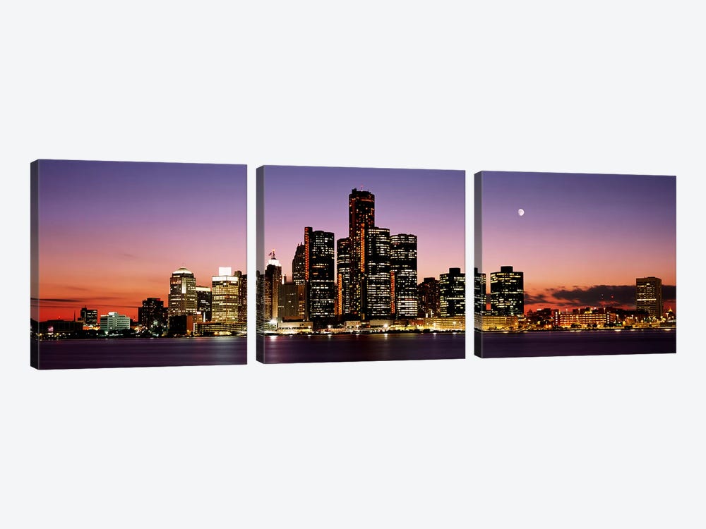 Night Skyline Detroit MI by Panoramic Images 3-piece Canvas Print