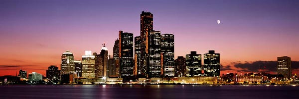 Panoramic Images: Night Skyline Detroit MI by Panoramic Images