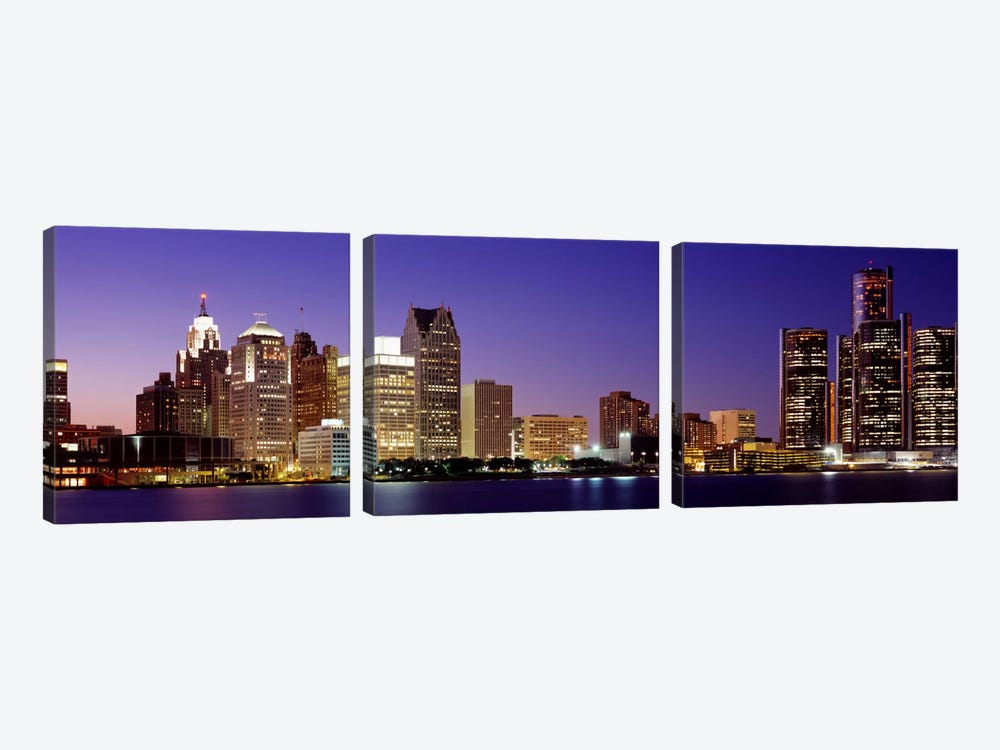 Dusk Detroit, Michigan, USA by Panoramic Images 3-piece Canvas Wall Art