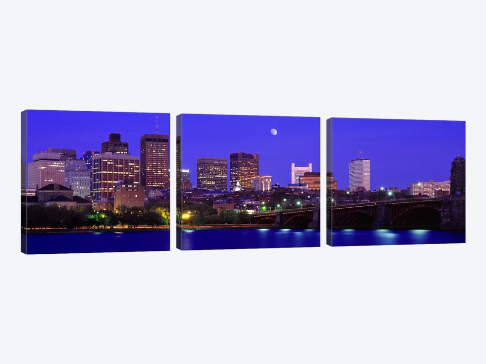 Longfellow Bridge & Financial District As Seen From East Cambridge, Boston Massachusetts, USA by Panoramic Images 3-piece Canvas Print