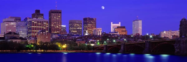 Blue: Longfellow Bridge & Financial District As Seen From East Cambridge, Boston Massachusetts, USA by Panoramic Images