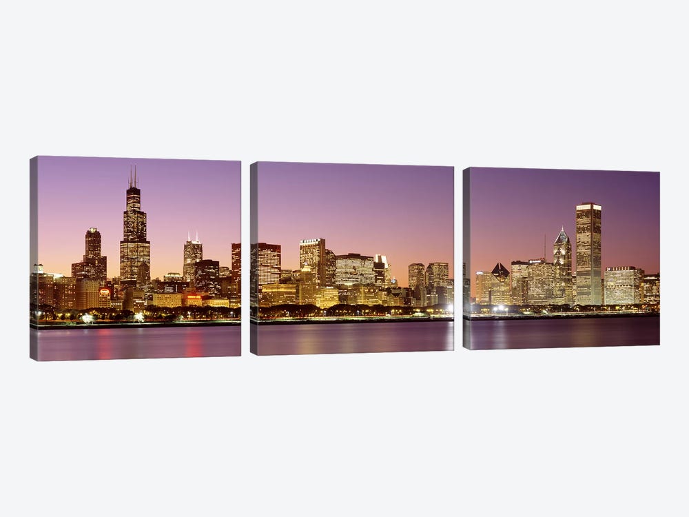Dusk Skyline Chicago IL USA by Panoramic Images 3-piece Canvas Print