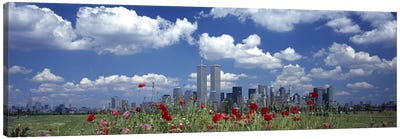 Flowers in a park with buildings in the background, Manhattan, New York City, New York State, USA Canvas Art Print - Spring Art