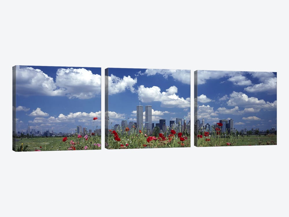 Flowers in a park with buildings in the background, Manhattan, New York City, New York State, USA by Panoramic Images 3-piece Canvas Artwork