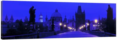 Charles Bridge At Night, Prague, Czech Republic Canvas Art Print - Prague Art