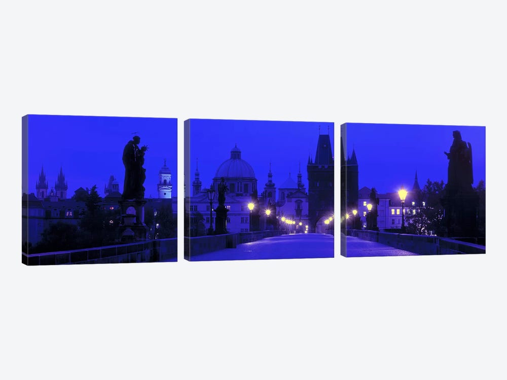 Charles Bridge At Night, Prague, Czech Republic by Panoramic Images 3-piece Canvas Wall Art