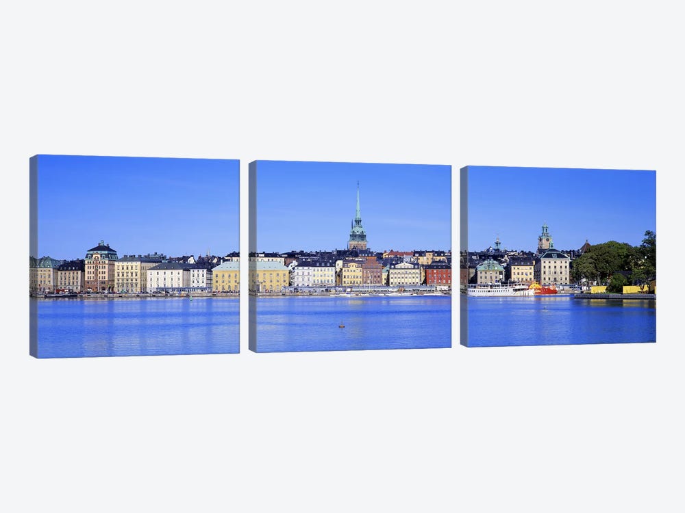 Wide-Angle View Of Gamla Stan (Old Town), Stockholm, Sweden by Panoramic Images 3-piece Canvas Art