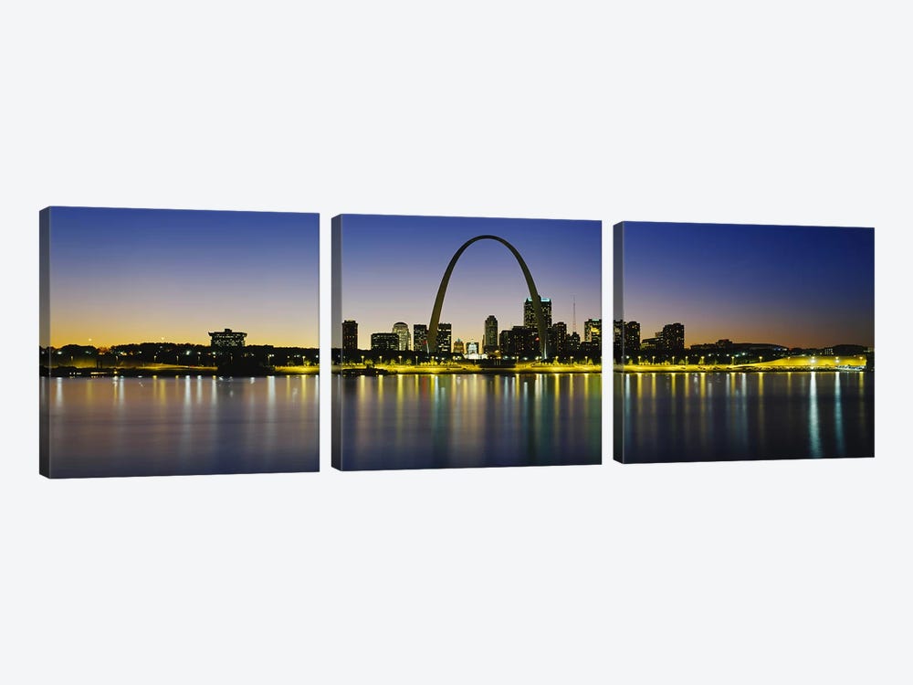 Nighttime Skyline Reflections, St. Louis, Missouri, USA by Panoramic Images 3-piece Canvas Artwork