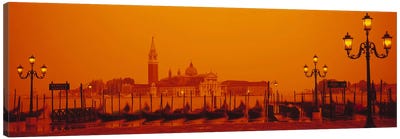 Docked Gondolas At Stazio Molo With San Giorgio Maggiore In The Background, Venice, Veneto, Italy Canvas Art Print - Venice Art