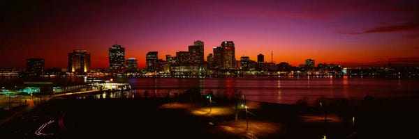 Buildings lit up at night, New Orleans, Louisiana, USA