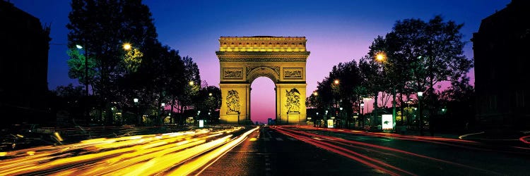 Arc de Triomphe With Blurred Motion Car Lights, Paris, Ile-de-France, France