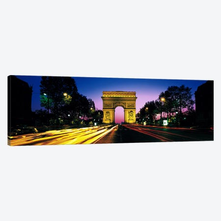 Arc de Triomphe With Blurred Motion Car Lights, Paris, Ile-de-France, France Canvas Print #PIM2752} by Panoramic Images Canvas Print