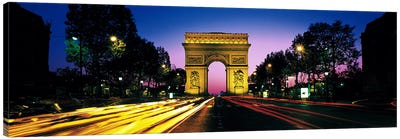 Arc de Triomphe With Blurred Motion Car Lights, Paris, Ile-de-France, France Canvas Art Print - Arc de Triomphe