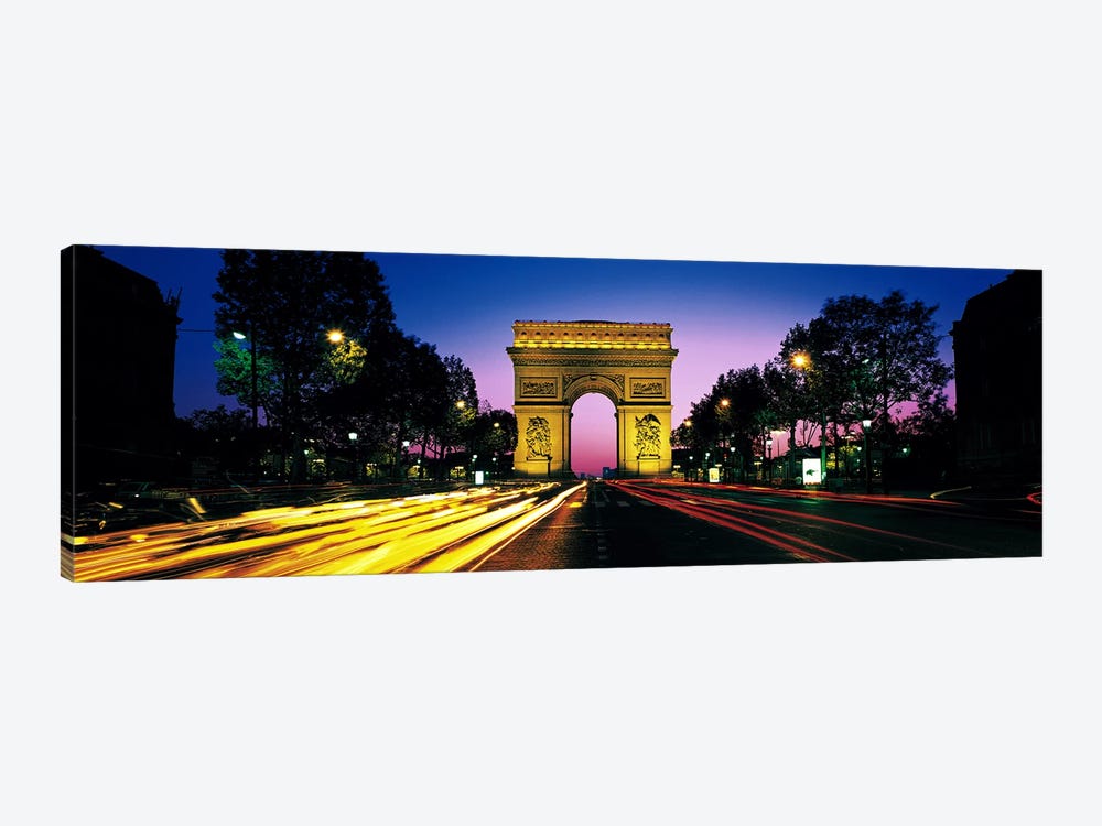 Arc de Triomphe With Blurred Motion Car Lights, Paris, Ile-de-France, France 1-piece Canvas Wall Art