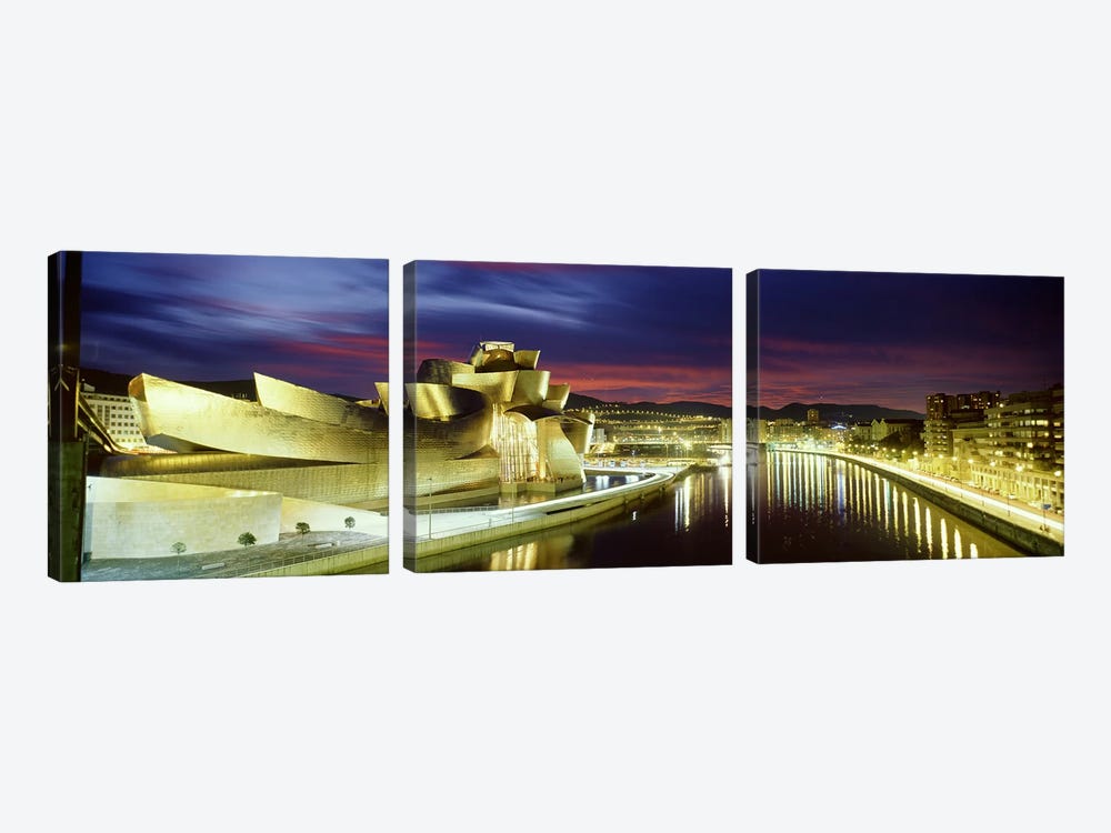 Guggenheim Museum At Night, Bilbao, Biscay, Basque Country, Spain by Panoramic Images 3-piece Art Print