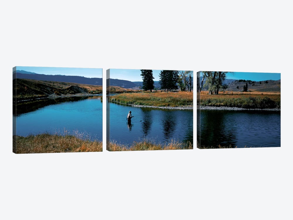 Trout fisherman Slough Creek Yellowstone National Park WY by Panoramic Images 3-piece Canvas Wall Art
