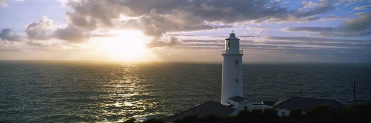 Cloudy Ocean Sunrise Near Trevose Head Lighthouse, Cornwall, England, United Kingdom