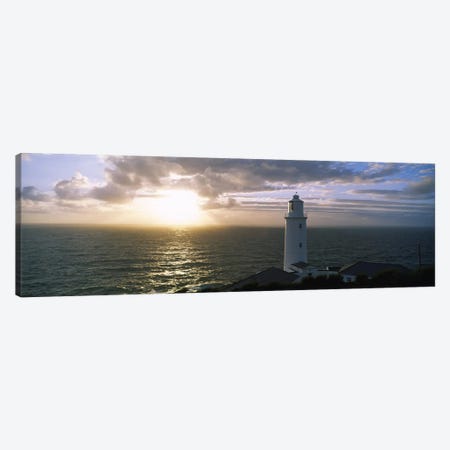 Cloudy Ocean Sunrise Near Trevose Head Lighthouse, Cornwall, England, United Kingdom Canvas Print #PIM2800} by Panoramic Images Canvas Art Print