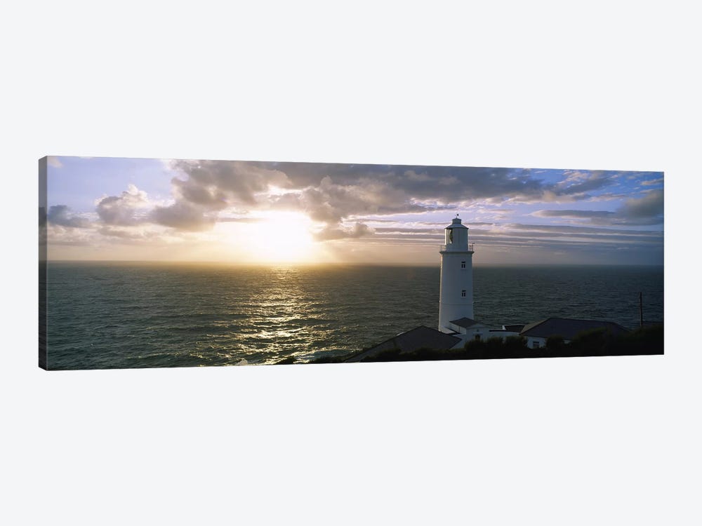 Cloudy Ocean Sunrise Near Trevose Head Lighthouse, Cornwall, England, United Kingdom by Panoramic Images 1-piece Canvas Print