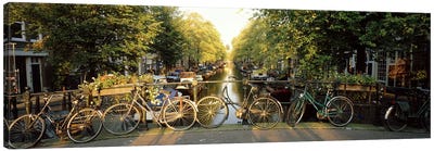 Row Of Bicycles, Amsterdam, Netherlands Canvas Art Print - Netherlands Art