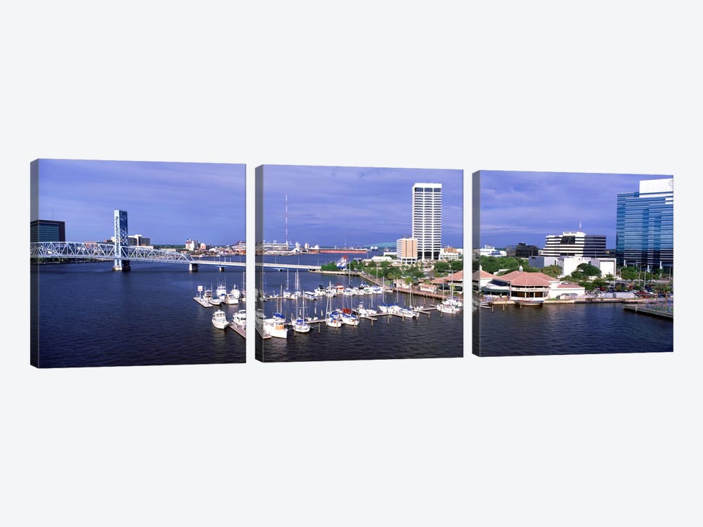 USA, Florida, Jacksonville, St. Johns River, High angle view of Marina Riverwalk by Panoramic Images 3-piece Canvas Art Print
