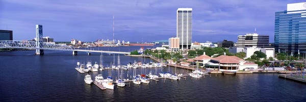 Harbors: USA, Florida, Jacksonville, St. Johns River, High angle view of Marina Riverwalk by Panoramic Images