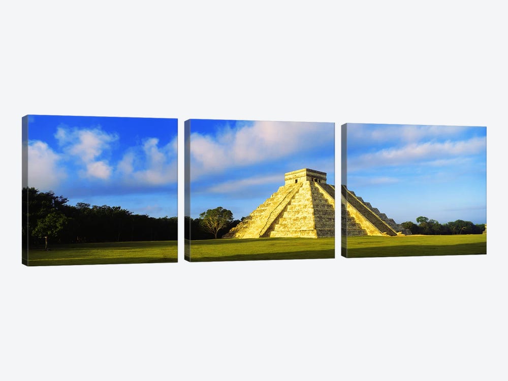 Pyramid in a field, Kukulkan Pyramid, Chichen Itza, Yucatan, Mexico by Panoramic Images 3-piece Art Print