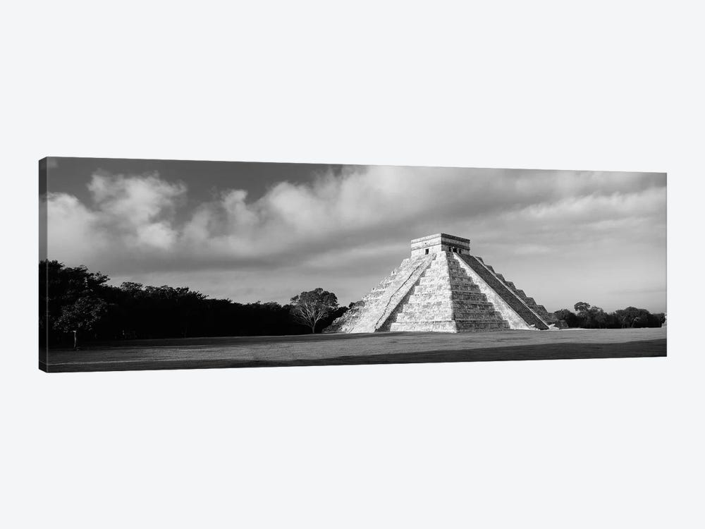 Pyramid in a field, Kukulkan Pyramid, Chichen Itza, Yucatan, Mexico (black & white) by Panoramic Images 1-piece Art Print