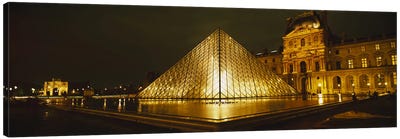 Museum lit up at nightMusee Du Louvre, Paris, France Canvas Art Print - Pyramid Art