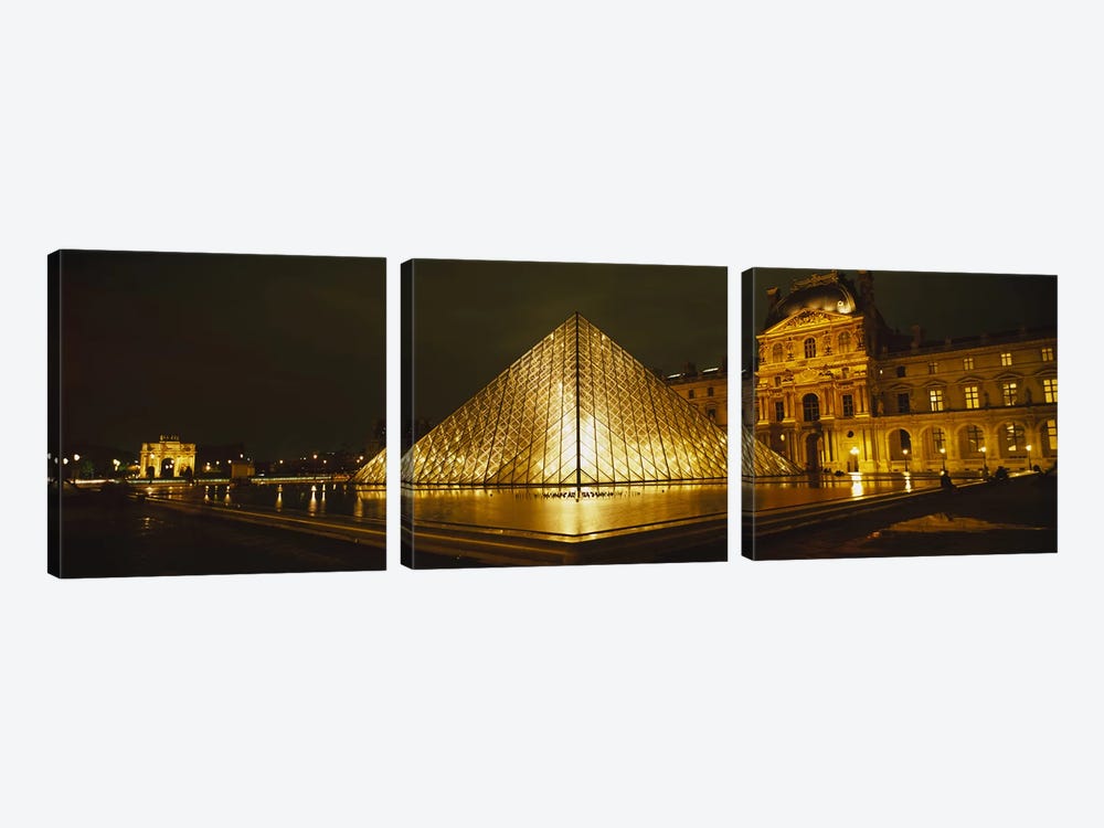 Museum lit up at nightMusee Du Louvre, Paris, France by Panoramic Images 3-piece Art Print