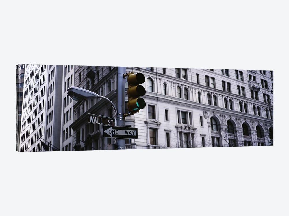 Low angle view of a traffic light in front of a buildingWall Street, New York City, New York State, USA by Panoramic Images 1-piece Canvas Art Print