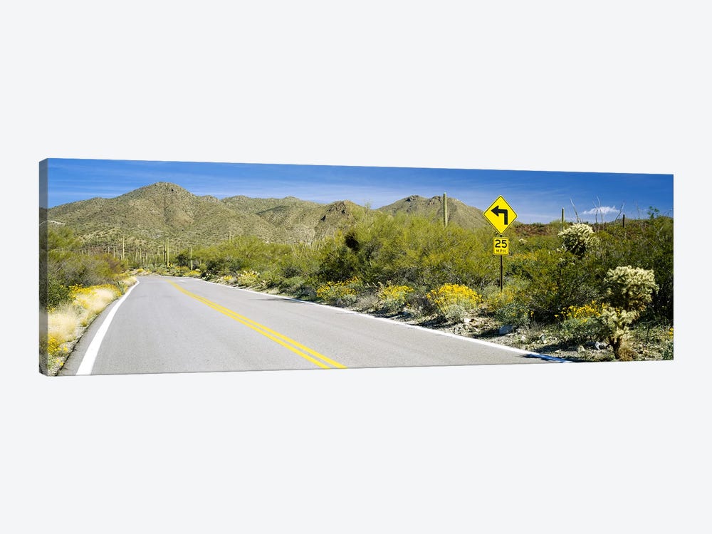 Directional signboard at the roadsideMcCain Loop Road, Tucson Mountain Park, Tucson, Arizona, USA by Panoramic Images 1-piece Canvas Print