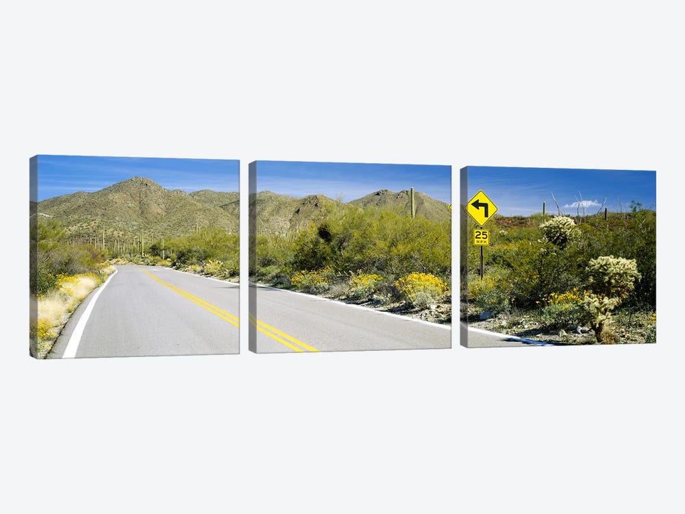 Directional signboard at the roadsideMcCain Loop Road, Tucson Mountain Park, Tucson, Arizona, USA by Panoramic Images 3-piece Canvas Print
