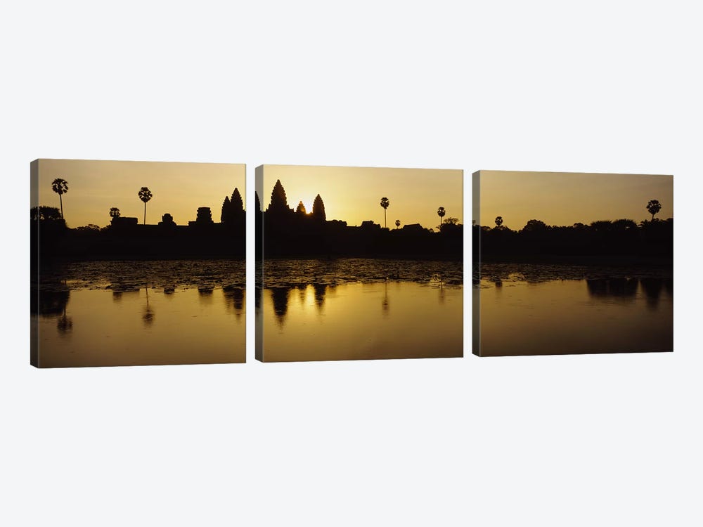 Silhouette of A Temple At SunriseAngkor Wat, Cambodia by Panoramic Images 3-piece Canvas Artwork
