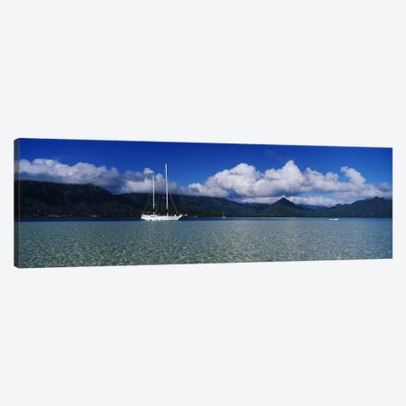 Lone Sailboat, Kane'ohe Bay, Oahu, Hawaii, USA Canvas Print #PIM2863} by Panoramic Images Canvas Print
